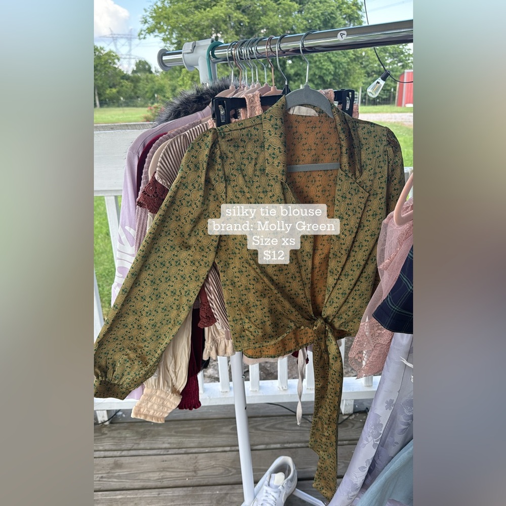 Molly Green Silky Front Tie Blouse - Green